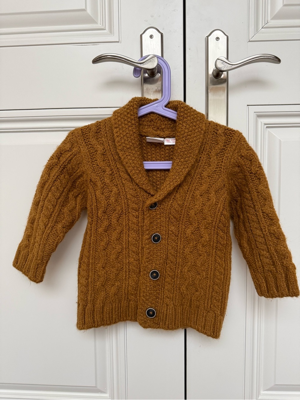 New Zara Toddler Shawl Collar Cable Knit Cardigan - Brown